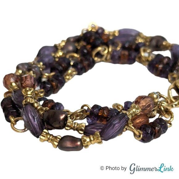 Vintage Liz Claiborne Purple Multi Strand Beaded Bracelet - Picture 4 of 11